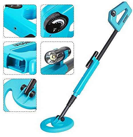 allsun Handheld Metal Beginner Detector Ajustable Stem 40.16 Inch,Rainproof 6 Inch Search Coil Metal Finder Exploration Blue