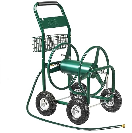 COSTWAY Carrello Avvolgitubo da Giardino Professionale, Carrello per Tubo Irrigazione in Metallo con Ruote Grande, 95 x 62 x 113 cm