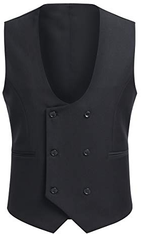Allthemen herrväst Casual Business dubbelknäppt väst kostym med U-hals