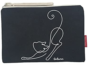 Hello-Bags. Necessaire/pochette. Esterno: 100% cotone. Con cerniera interna e fodera. Include una bella busta regalo kraft. Modello GATUNA. Colore: Écru/Nero. Misure: 23 * 15,5 cm.