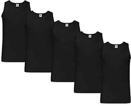 Fruit of the Loom Athletic Lot de 1 ou 5 maillots de corps pour homme Tailles M L XL XXL 3XL 4XL 5XL, Noir et noir, XL