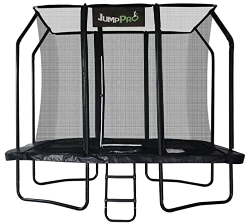 12ft x 8ft JumpPRO™ Xcel Rectangular Trampoline. Black Powder Coated Steel for Added Rust Protection. Strong Sturdy Frame Black Padding. High Specification with Safety Ladder for Additional Safety.