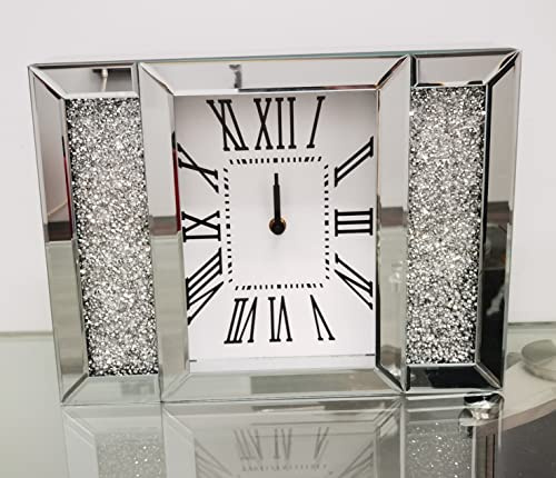 DEENZ Crushed Jewel Mirror Wall Clock Roman Numbers Diamante Mirror Glass Clock H 27 X W 40 X D 8Cm