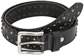 Cinturón unisex de piel auténtica con remaches robustos, Negro , 100 cm