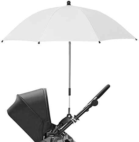 SHAIRMB Pram -Parasol for Buggies, Pushchairs, Parasols and Sun Covers, Pram Sun Shade with 360° Adjustable Clip, Universal UV Parasol for Pushchairs and Buggies,White,85cm