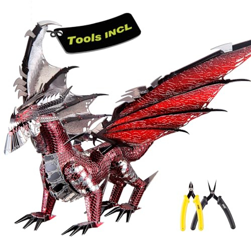 Piececool Black Dragon King 3D Metal Model Building Kits with DIY Tools Set, Challenging 3D Metal Puzzles for Family Time, Great Christmas Birthday New Year Gifts