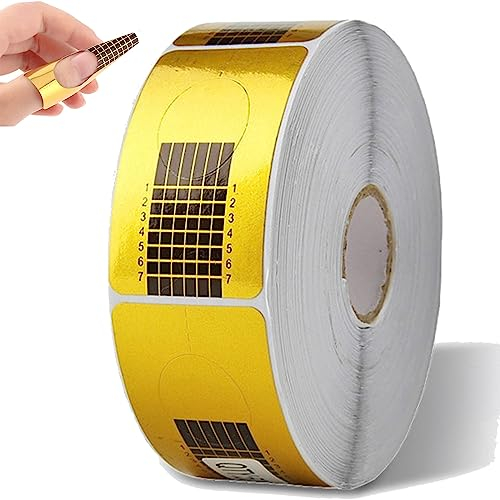 1 Rolle (500 Stück) Nagel-Schablonen, Selbstklebende Nagelschablonen,für Gel-Nägel & Nagel-Verlängerung Golden Schablonen,künstliche Fingernagel-Modellage