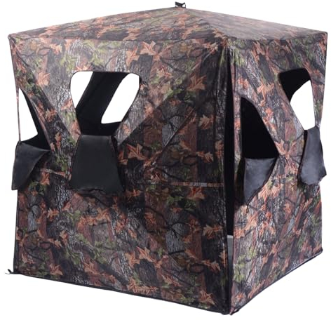 KOMFOTTEU Jagdzelt für 2/3 Personen, Jagdunterstand Bodenzelt mit Tragetasche, Campingzelt mit Fenstern, Wurfzelt für faltbar Jagd, Camouflage (147 x 147 x 156 cm)
