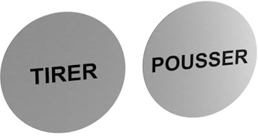 Lot de 2 panneaux adhésifs circulaires pour portes - Inscription « Pousser/Tirer » - Signalétique universelle pour commerces, restaurants, bars, hôtels, écoles, cafés. Fixation solide avec adhésif 3M