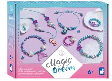 Janod - 6 Schmuckstücke zum Erstellen - Thema Meerjungfrauen - Magic Ocean - Kreativset für Kinder - Förderung der Feinmotorik und Konzentration – Ab 6 Jahren – J09126