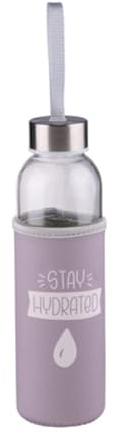 Glass Water Bottles 500ml with Protective Sleeve Motivational Glass Beverage Juice Drinking Bottle Screw Lid Reusable Portable Carrying for Sports Gym Travel Home School Office (Grey - Stay Hydrated)
