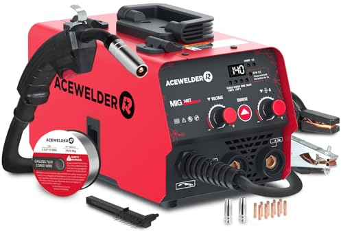 ACEWELDER - Soldador MIG de núcleo de flujo sin gas de 140 A, máquina de soldadura 3 en 1, máquina de soldadura portátil IGBT de 110 V