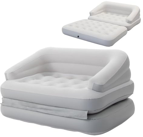 RAPTAVIS aufblasbares Couch-Sofa-Bett, beflockte Luftmatratze mit Armlehne, Doppelgröße
