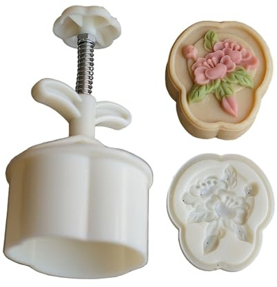 Stampo per torta a forma di luna a pressione manuale con fiore di pesca timbro per biscotti Moon Cake Maker Midi Cam Festival Making Cookie Pastry Tool