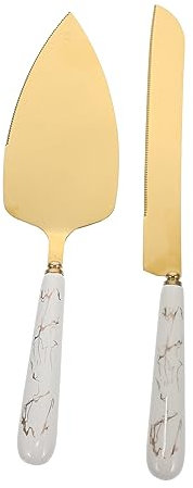 Gatuida Espátula para Pastel y Cortador De Pastel Triangular Acero Inoxidable 2 Piezas Mango Cerámico Fácil Deslizamiento para Hornear y Servir Pasteles y Pizzas Casa