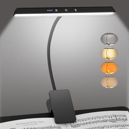 Professional Music Stand with 47 LEDs, Rechargeable Eye-Care Piano Clip On 4 Colours and 3 Brightness USB C Up to 110 Hours Running Time Portable Lamp for Musicians Large