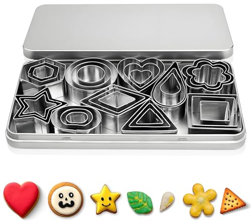 Cookie Cutter Set, 30 Pcs Cookie Cutters Shapes Baking Set, Mini Biscuit Cutters Stainless Small Biscuit Cutter with Box Geometric for Christmas Biscuits Pastry Baking (3 Sizes)