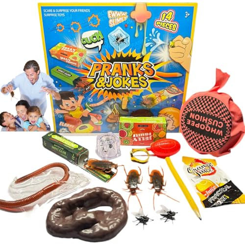 Bromas para Niños, Kit De Bromas De 14 Piezas, Juegos De Broma-s Prácticas para Adultos, Artículos Divertidos Y Realistas, Gadgets De Broma Divertidos para Reuniones, Festivales, Eventos Escolares