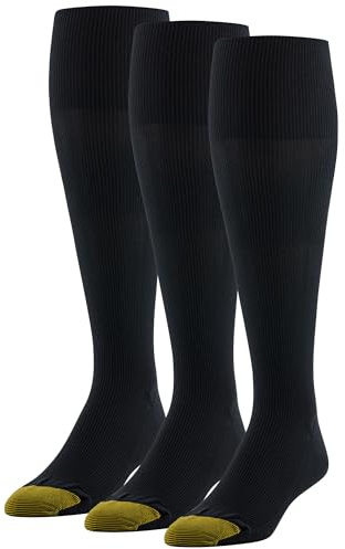 GOLDTOE Men's Metropolitan Over-The-Calf Dress Socks, 3-Pairs, Black, Large