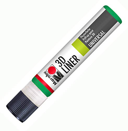 Marabu 18030009662 - 3D Liner hellgrün, 25 ml universelle Effektfarbe auf Wasserbasis, für samtartige Pluster- und Reliefeffekte auf Stoff, Holz, Metall speichelecht, einfache Fixierung