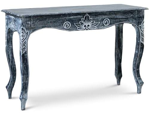 livasia Couchtisch aus Massivholz – 85x35x50cm – Handgeschnitzter Beistelltisch Holz aus Bali, Nachhaltig und Einzigartig, Setzt Wohnhighlights und Versprüht Ruhe und Wärme (Schwarz-Weiß)