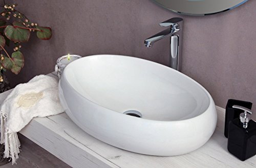 Yellowshop - Lavabo Da Appoggio Cm 60 x 41 Bacinella Lavandino Lavello In Ceramica Bianco Sanitari Bagno Design Moderno Modello Goa