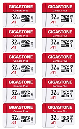 Gigastone Kamera Plus 32GB MicroSDHC Speicherkarte 10-Pack+SD Adapter,Kamera, Drohne bis zu 90MB/s,Full HD-Video, A1 U1 Klasse 10 Micro SD Karte UHS-I