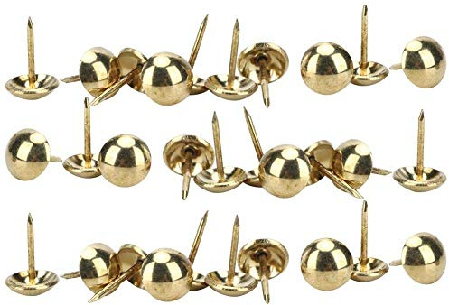 HEEPDD 100 Pezzi Chiodo per tappezzeria, Chiodo a Bolle di Rame Puro Addensato Mobili antichi in Ferro Decorativo Puntine Disegno Perni di Spinta Rotondi Pollice(d'oro)
