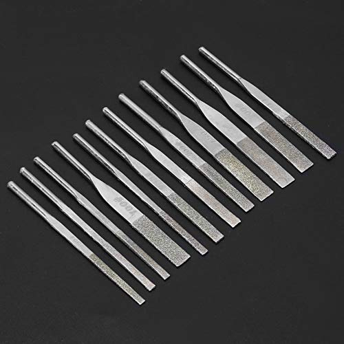 Set di Lime Diamantate 12 Pezzi, Lime Ad Ago di Precisione con Gambo per Rettifica Conica, Grana 100/150/200/300 - Utensili Rotanti per Lavorazione Metalli e Materiali Duri