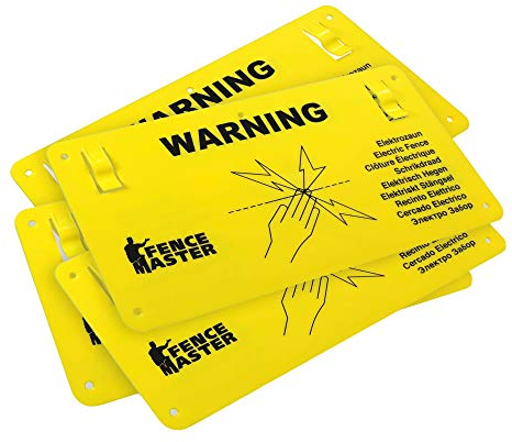 Sparangebot: 5x Warnschild Warnung/Vorsicht Elektrozaun - mit Clips zum Einhängen - international mit 9 Sprachen