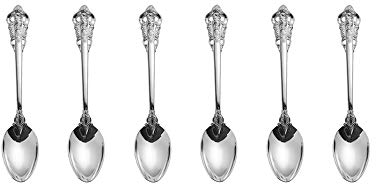 WULUN Silber Besteck-Set Barock, Antik Look, aus 18/10 Edelstahl Spiegelpolierte, ideal für Haus, Küche, Restaurant, Hochzeit, Partys, Nachmittagstee, Kaffeelöffel 6-teiliges, Länge 13.2cm