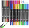 Jsdoin 24 Coloring Pens For Children, Fineliners Felt Pens Dual Tip Outline Markers Pens for Kids and Adults Drawing Sketching Design Scrapbooking Painting Lettering Journal