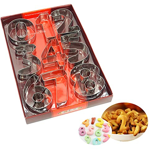 MARUKO Number Cookie Cutters Set, Christmas Thanksgiving,Homemade,Anniversary,3 Inches Number Cookie Biscuit Cutters Set, Fondant Cutters Stainless Steel Numbers Cutter Set Tools for Kitchen, Baking