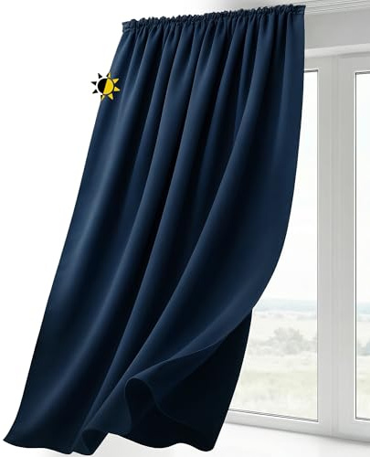 BEAUTEX Verdunkelungsgardine mit Kräuselband U-Band, Blackout Vorhang Blickdicht abdunkelnd, Größe und Farbe wählbar (Breite: 140 cm, Höhe: 175 cm, Navyblau)