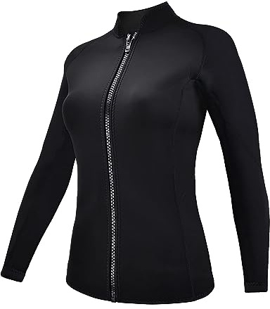 REALON Men's Wetsuit Jacket Top 3/2MM Neoprene Women Long Sleeve Front Zip for Diving Snorkeling (3mm Women/Black, L)
