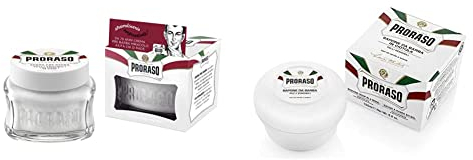 Proraso White Pre-Shave Cream Anti-Irritation, 1er Pack (1 x 100 ml) & Rasierseife im Tiegel sensitiv, 150 ml