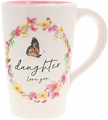 Pavilion Gift Company - Daughter - 17-ounce Coffee Cup, Floral Pattern Mug, Mothers Day Gift Idea, 1 Count, Cream, 5.25 x 5.25-Inches