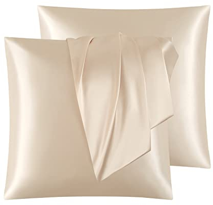 2 Stück Satin Kissenbezug 80x80, ähnlich wie Seide, Kopfkissenbezug Satin Pillowcase Kissen Bezug Kissenhülle für Haar und Haut, Beige