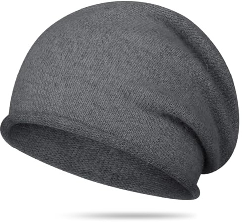 Kiiwah Beanie mössa för män och kvinnor, kashmir slouch beanie mössa, vintermössa varm beanie mössa ek cuffed lång beanie för höst och vinter, GRÅ, one size
