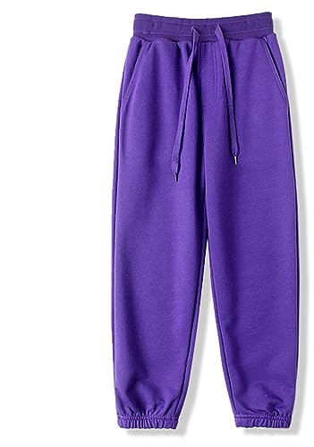 BINIDUCKLING, Pantaloni da jogging per ragazzi con elastico, Pantaloni jogger unisex per bambini, Pantaloni sportivi in felpa, a tinta unita, 5-12 anni, Lilla, 10-12 Jahre
