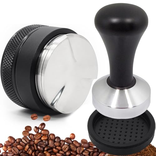 XFLYP Prensador de Cafe, 3 in 1 Café Tamper 53mm con Distribuidor de Café y Alfombrilla de Silicona, Accesorios Cafe para Cafetera Espress Para Portafiltros Delonghi Breville de 54mm