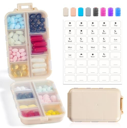 Pillen-Organizer-Box mit 14 Fächern und 40 weißen Etiketten – Reise-Medikamenten-Etui-Set – Tasche für tägliche und wöchentliche Apotheke – 7 Tage, 2 mal täglich Vitaminpräparate, Medikamentenhalter,