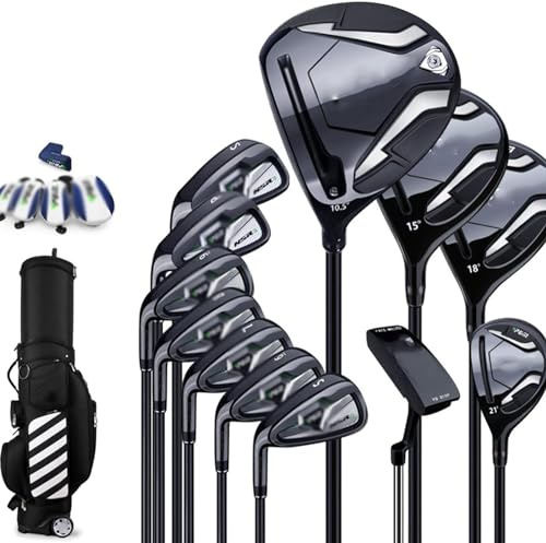Herr Golf komplett set, komplett set för nybörjare golfklubba, golf standard bollväska, golf herr vänsterhand, kolskaft, paket med 12 med vagnväska