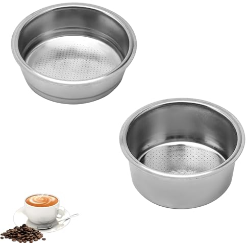 2PCS Stainless Steel Coffee Filter 51mm Coffee Portafilter Basket Reusable Replacement Portafilter Basket Espresso Machines Accessories for High Pressure Coffee Machine (Double & Single Cup)