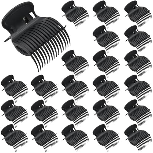 24 pcs Hair Curler Claw Clips, Lightweight Plastic Hair Curler Claw Clips Heat Safety Heat Heated Roller for Women Girls Hair Section Styling Hair Salon Daily Use (Black)