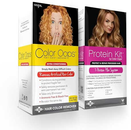 Color Oops Extra Conditioning Hair Color Remover and Protein Kit Bundle, Dye Remover Processes in 20 Minutes, Safely Removes Permanent & Semi-Permanent Dye, Protect & Repair Hair