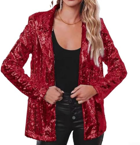 SPORTARC Blazer de lentejuelas para club nocturno, chaqueta brillante con destellos para mujer, abrigo de otoño (XL Oporto)