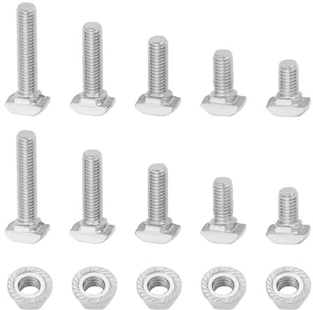 LT Easiyl 25Set M5 T Slot Drop-in Bolt avec M5 Kits D'écrous à Bride Hexagonale en Acier Au Tête de Marteau Boulon en T en Forme de T Vis Coulissante pour Fente en T 6 Mm Série 20 Profilé en Aluminium