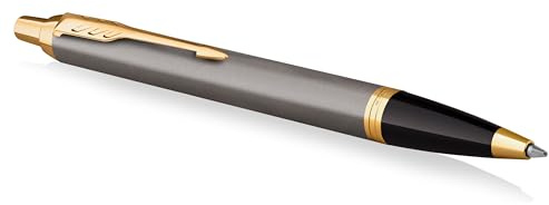 Parker IM Kugelschreiber | grau lackiert mit goldenen Zierteilen | mittlere Spitze | Nachfüllpackung blaue Tinte | Geschenkbox | perfekte Geschenke zum Schulabschluss