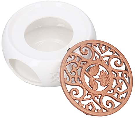 Akozon Elegante Portavelas Hueco con Base de Crisantemo de Cobre - Soporte Calentador de Té para Tetera con Vela, para Decoración del Hogar y Relajación